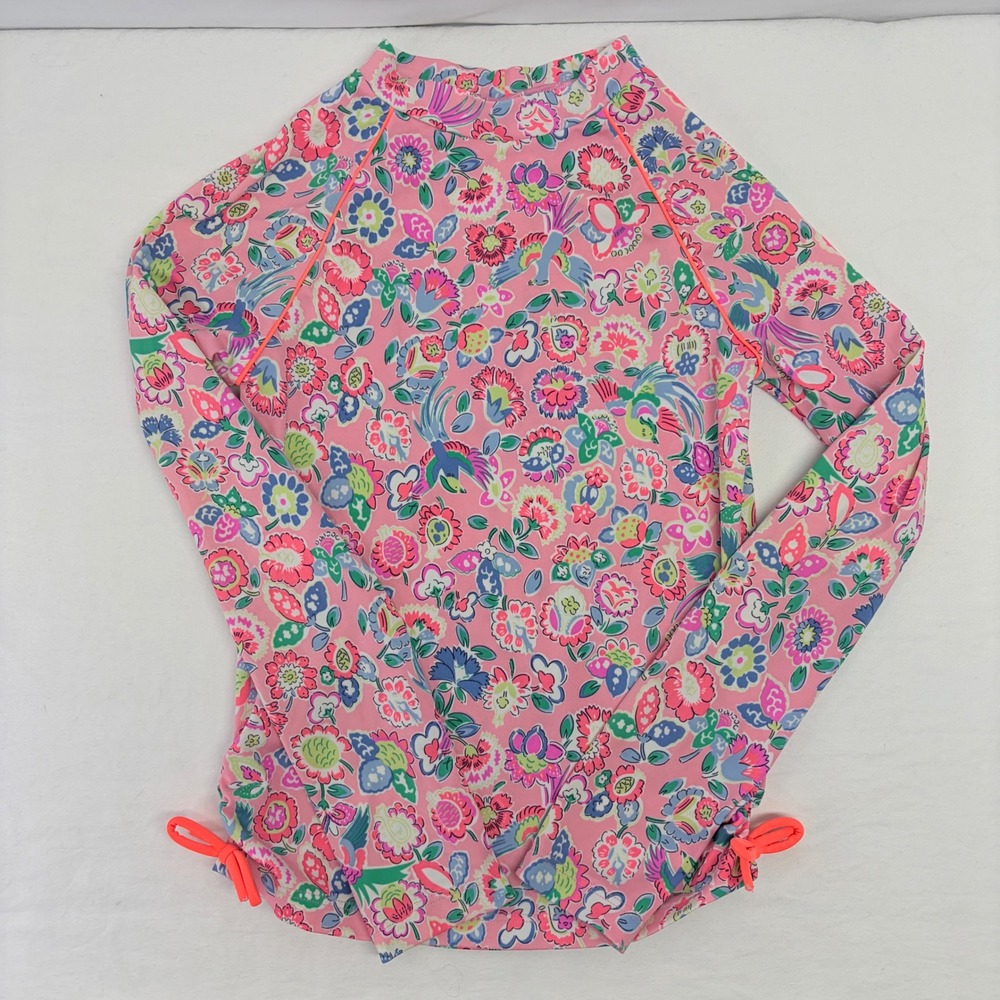 Boden Rash Guard Swim Top Girls 11-12Y Pink‎ Floral Long Sleeve Sun Protection